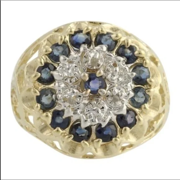 10k solid gold blue sapphire Diamond ring - Picture 2 of 8
